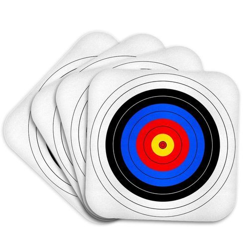 3dRose Target with Red Yellow Black White and Blue Rings - Archery, Goal, Sport, Game, Illustration - Soft Coasters, Set of 4 (CST_157561_1)