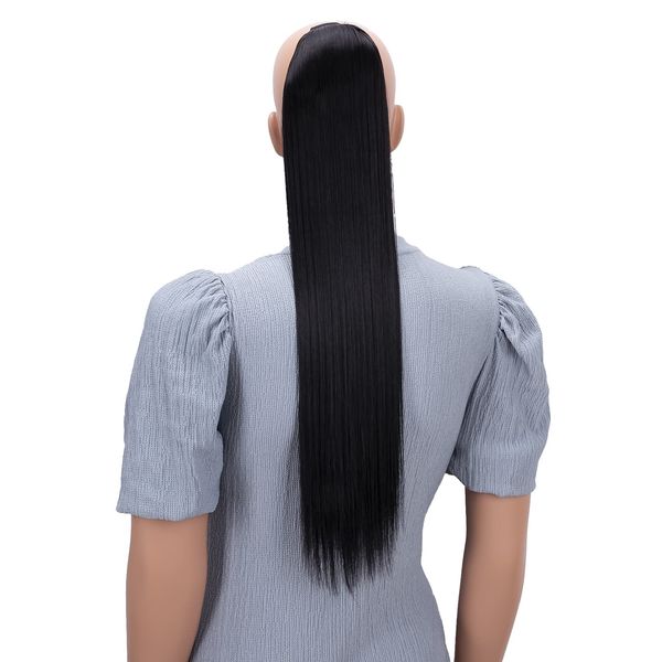 CAISHA 60cm Zopf mit 2 Bändern Pferdeschwanz Langhaar Extensions Haarverlängerung Haarteil Glatt Naturschwarz HC14