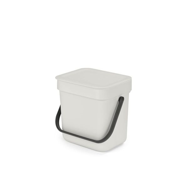 Brabantia - Sort & Go Waste Bin 3L - Small Recycling Bin - Stay Open Lid - Carry Handle - Easy to Clean - for Worktop or Under Kitchen Counter - Food Waste Caddy - Light Grey - 19 x 14 x 18 cm