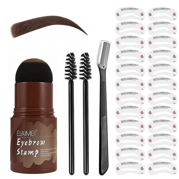 Augenbrauen Stempel Wasserdicht,Eyebrow Stamp Kit,Augenbrauen Schablone Gestaltung Kit,24 Schablonen One Step Brow Stamp Shaping Kit (Dunkelbraun)