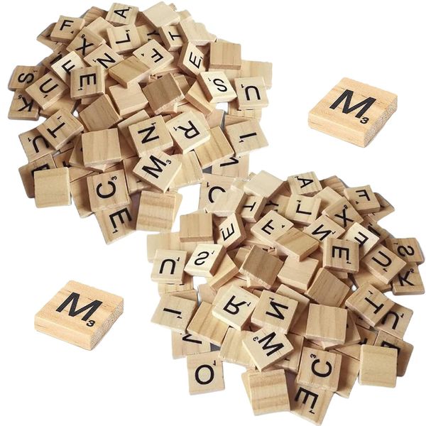 200PCS Scrabble Wood Letter Tiles Scrabble Letters for Crafts Wooden Letters for Crafts Travel Scrabble Scrapbook Accessories Scrabble Board Game Scrabble Deluxe Making Alphabet Coasters DIY Wood Gift