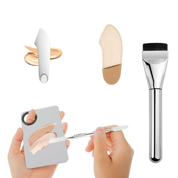 Makeup Mixing Palette Set, Professional Facial Makeup Tools, Foundation Brush, Stainless Steel Cosmetic Scraper Spatula for Mixing Foundation, Makeup Artist Tools