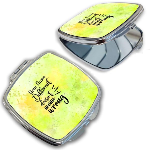 Bleu Reign Compact Personalized Pocket Mirror Custom Name Bright Yellow Different Doesn't Mean Wrong