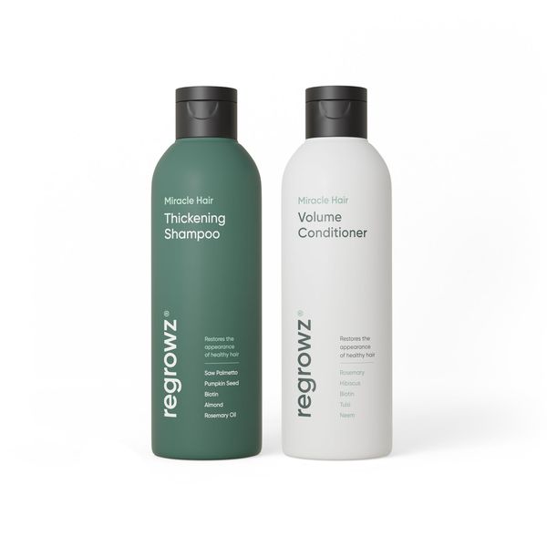 Regrowz Hair Thickening Shampoo 225ml & Hair Volume Conditioner 200ml - Biotin Hair Growth Shampoo and Conditioner for Women & Men - DHT Blocker & Sulphate Free - Restore Stronger & Healthier Hair