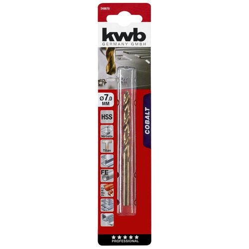 kwb Cobalt HSS-E Metal Drill Bit Ø 7mm with Special Point Geometry for Excellent Precision in Drilling Hard-to-Machine Materials Using Cordless Screwdrivers and Drill Machines