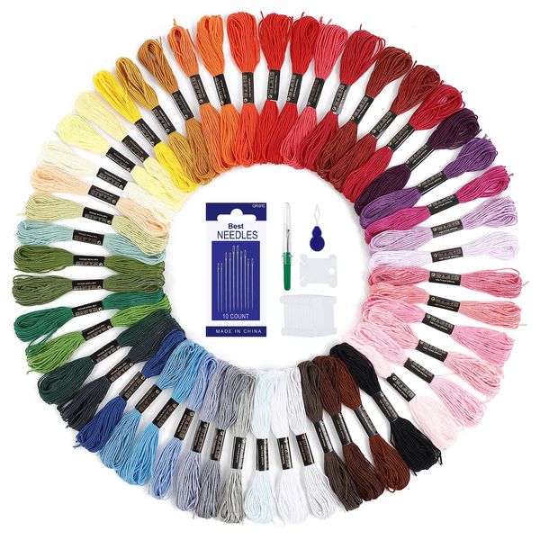 Romon 50 Farben Stickgarn, Multifarben Embroidery Threads mit Zubehör Werkzeug für Stickerei Arts und Kreuzstich, 8m (50 Farben)