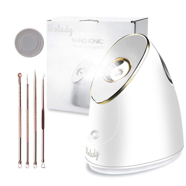 Wolady Facial Steamer, Nano Ionic Face Steamer Sauna Hot Mist for Face Spa Moisturzing Opening Pores with 4 Pcs Extraction Tools