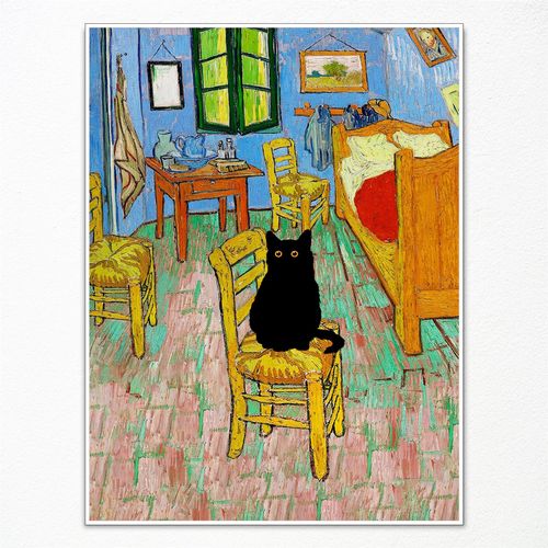 XMJJQQ Retro Vincent Van Gogh Canvas Wall Art Famous Prints Painting Bedroom in Arles Funny Black Cat Aesthetic Poster Rustic Cottagecore Farmhouse Gallery Wall Decor for Bedroom 12x16in Unframed
