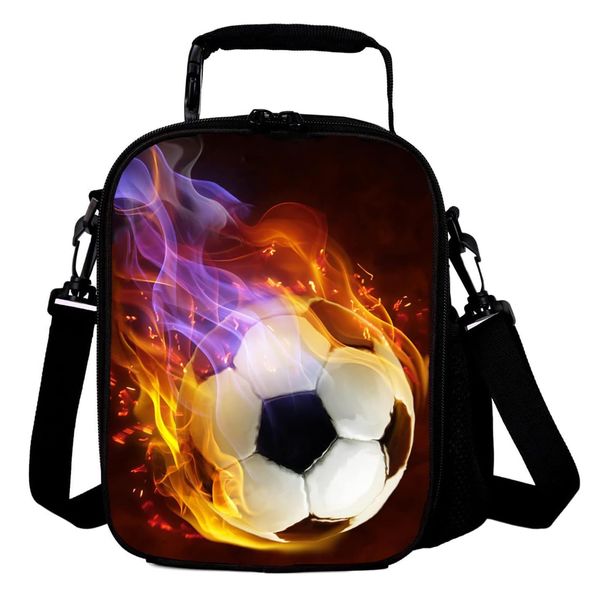 VKWE Football Lunch Box Bag Boys Girls 3D Football Insulated Lunch Bag Kids Reusable Cooler Warm Tote Football Lunch Box with Drink Bottle Holder for School Picnic Travel Hiking Camping