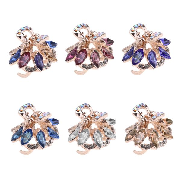 6pcs Hair Claw Clips Small Vintage Metal Rhinestone Hair Claw Girl Women Hair DIY Accessory Fashion Headwear Colorful Non-slip Hair Claw Jaw Clips