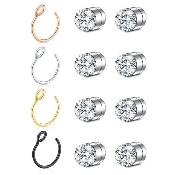 Longita Fake Nose Ring Fake Nose Piercing Magnetic Nose Ring Fake Nose Rings Hoop Clip on Nose Ring Faux Nose Rings for Women Fake Nose Stud Fake Lip Ring Magnetic Nose Stud