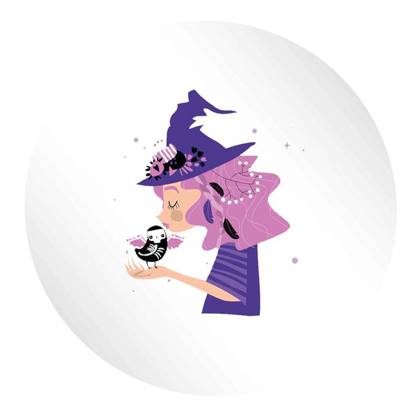 Flox Creative 48 30mm Gloss Circle Stickers Witch Illustration