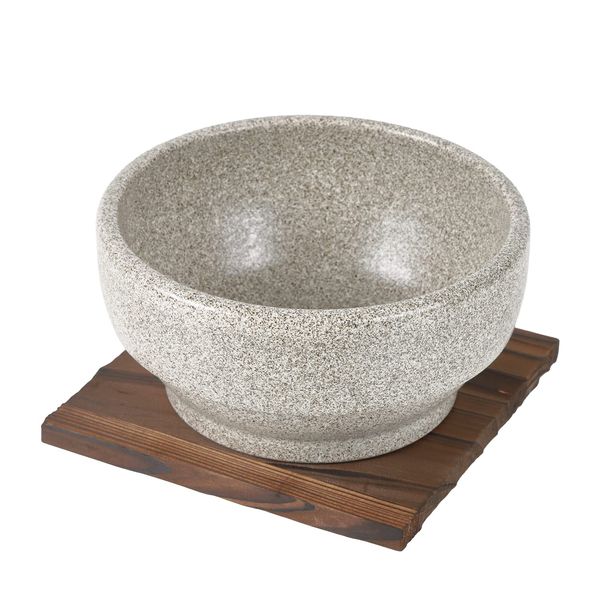 Superb Bibimbap Pot Heat Resistant Made in Japan with White Stone Grain Cedar Plate (Can be Used for Direct Fire, Microwave, Toaster Oven)