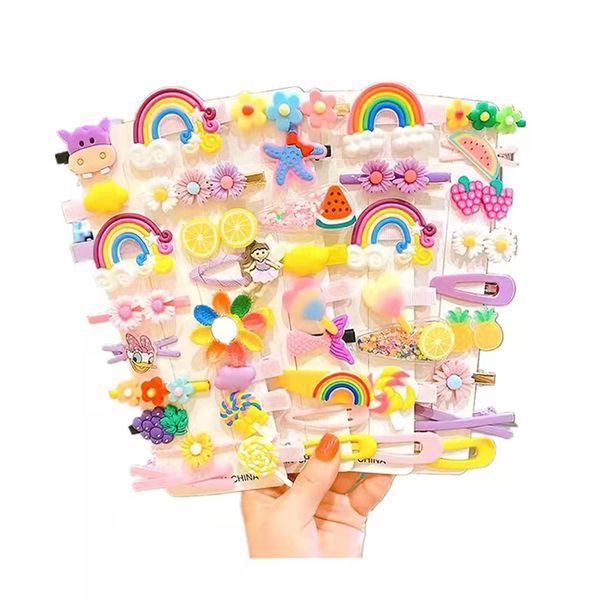 Hairpin Candy-colored kid's hair accessories,kids hair clips, Kids Clips Styling,Pin,Flower Rainbow Candy Fruits Butterfly Cute 52 pieces