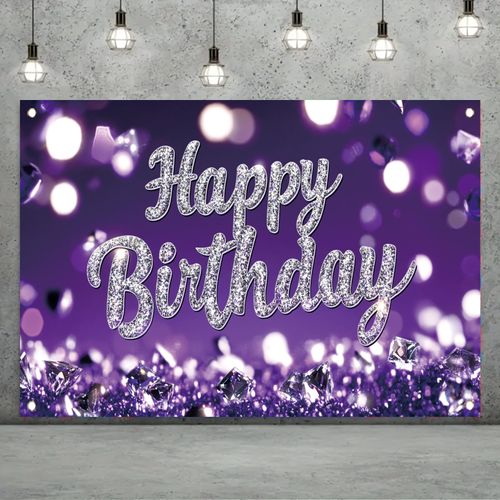 Starlit Patio Purple Happy Birthday Backdrop Banner for Women: Sparkling Diamonds Glittering Purple Birthday Photography Background, 71x43 Inch