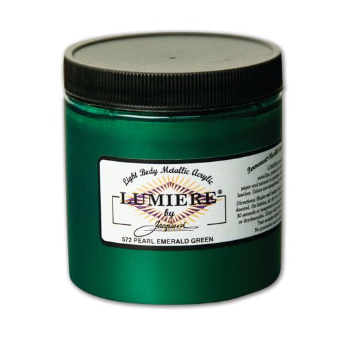 Jacquard Lumiere 8oz Fabric Paint Pearlescent Emerald - Metallic Paint for Fabric, Leather, Canvas, Paper and Wood - Light-bodied Metallic Acrylic Paint - Lightfast & Vibrant Metallic Acrylic Paints