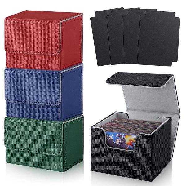 TiopLior Card Deck Box Fit for MTG Deck Box with Black Card Dividers, 4 Pack Horizontal Leather Deck Card Box for TCG Magic Commander Trading Card Deck Box Card Storage Box