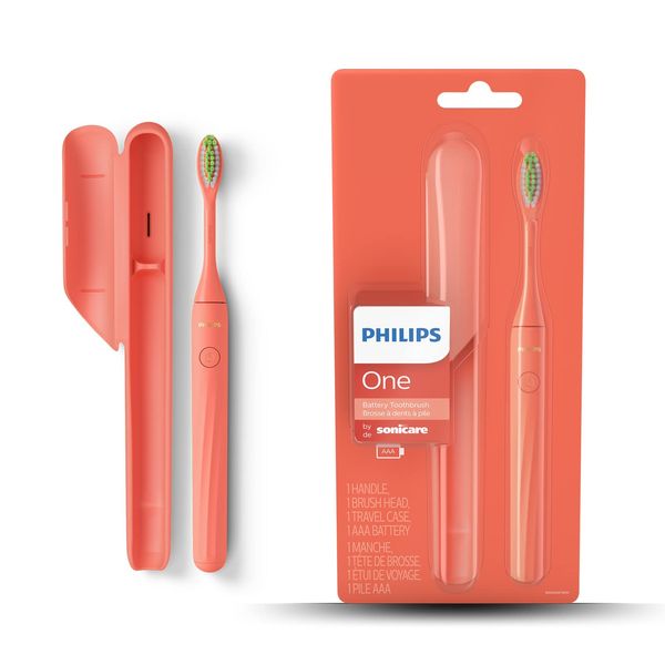 Philips One Battery Toothbrush - Electric Toothbrush in Miami Coral (Model HY1100/01)