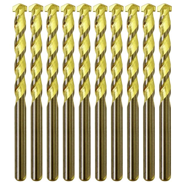 Masonry Drill Bit Set 1/4" Carbide Tip Golden Flute Concrete Drill Bits-10Pcs