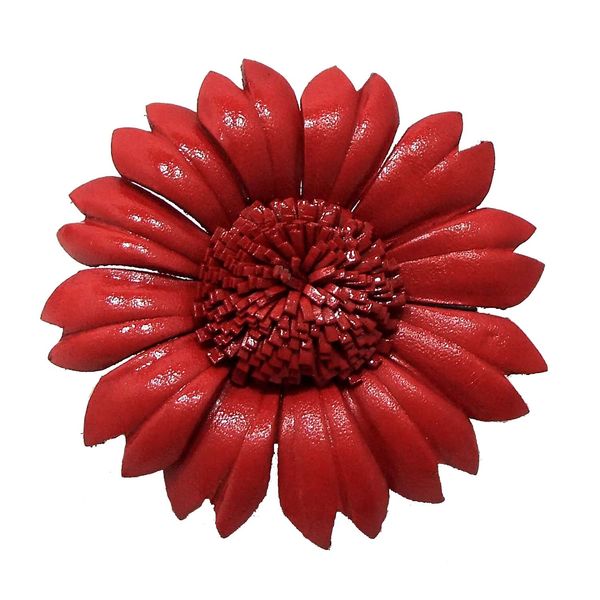 AeraVida Red Sunflower Genuine Leather 2-in-1 Floral Pin or Hairclip| Hairclips for Women | Floral Pin or Hair Clips | Hair Pin Accessories | Hair Pin Brooch