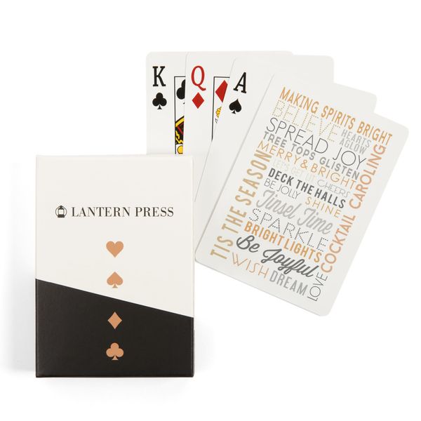 Lantern Press Making Spirits Bright, Typography (52 Playing Cards, Poker Size Card Deck with Jokers)