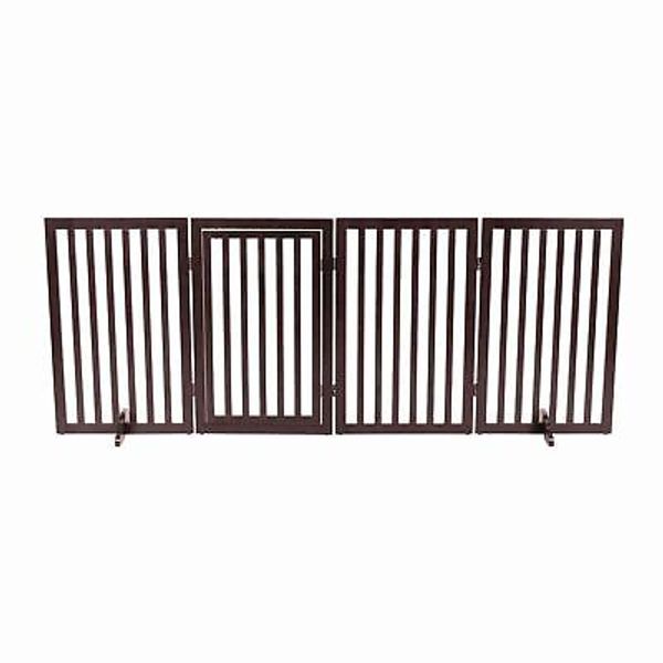 Freestanding 4-Panel Pet Gate, Foldable Pet Barrier Fence, Convertible Pet Pe...