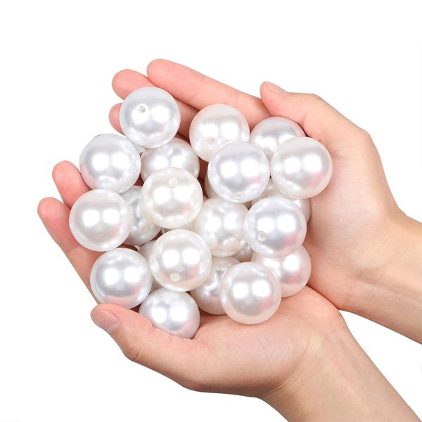 Elegant Glossy Polished Pearls 15pcs 30mm Assorted Plastic Loose Beads for Vase Fillers, DIY Jewelry Necklaces, Table Scatter, Wedding, Birthday Party,Home Decoration (White 30mm)