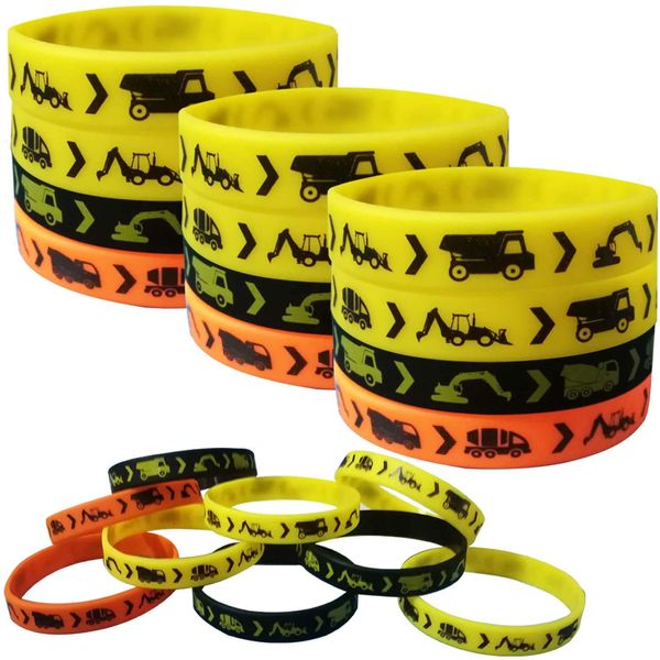 24PCS Construction Zone Party Favors Rubber Bracelets - Construction Birthday Party Supplies Car Decorations Goodie Bag Stuffers Slicone Wristbands