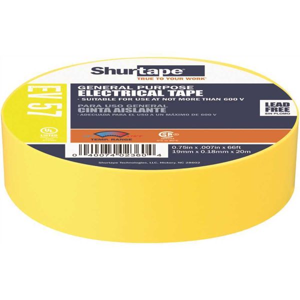 EV 57 General Purpose Electrical Tape, UL Listed, YELLOW, 7 mils, 3/4 in. x 66 f