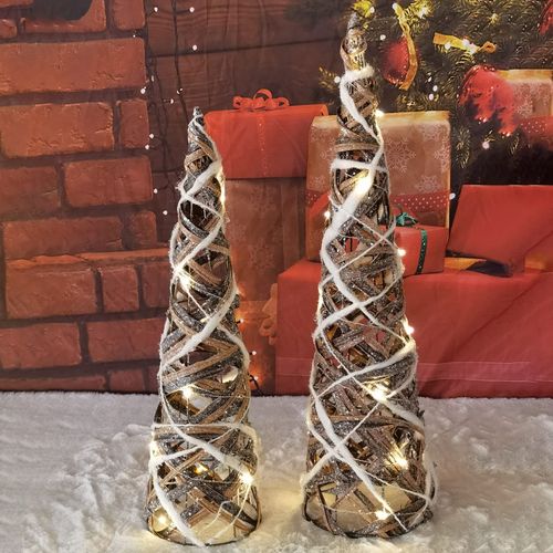 Netagon Christmas 2 pce Light Up Circular Cone Pyramids Tree Ornament with LED Fairy Lights for Home Decor Fireplace Floor Window Display