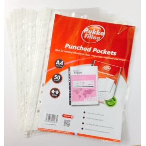 Pukka A4 Strong Transparent Poly Punched Pockets x 50 Sleeves