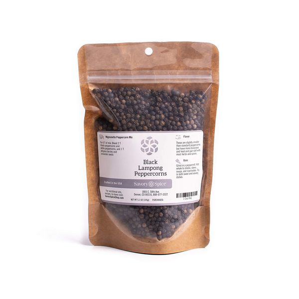 Savory Spice Black Lampong Peppercorns - Whole Black Peppercorns from Indonesia (Lampung) | Add to Pepper Grinder for Pungent Black Pepper (1 Cup Bag - Net: 4.4 oz)