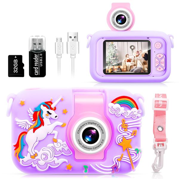 ARNSSIEN Kids Camera, X101, Digital Camera with 180° Flip Lens, 2.4in IPS Screen, Silicone Case, for 3-10 Year-Old Girl Boy, Christmas Birthday Gift Toy