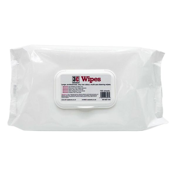 3C Sealants Professional Multi-Purpose Cleaning Wipes, 100 Sheets, Large Size, Low Odour