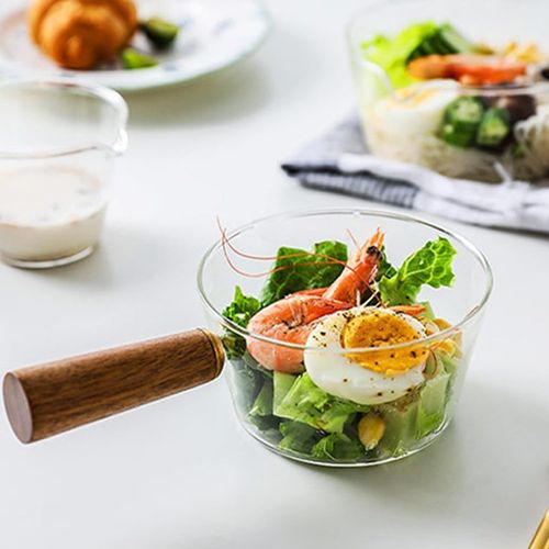 Saucepan Home Kitchen Cookware Accessory Glass Milk Pot with Wooden Handle V Shaped Spout Noodles Milk Pan Saucepans (600ml)