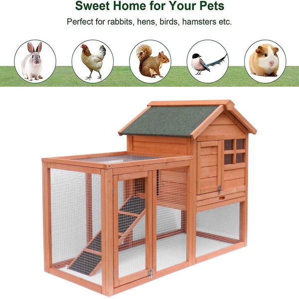 48''Wooden Rabbit Hutch Cage House Habitat Animal Pet Small Chicken Coop Outdoor