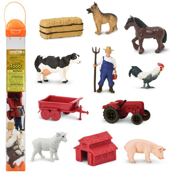 Safari Ltd. Country Farm TOOB - Figurines of Cow, Farmer, German Shepherd, Shire Horse, Rooster, Trailer, Tractor, Pig, Hay Bale, Ewe, Barn - Educational Toy Figures For Boys, Girls & Kids Ages 3+