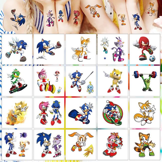 20 Pcs Sonic the Hedgehog Temporary Tattoos Stickers Birthday Party Supplies Anime Cartoon Fake Tattoos Stickers Party Favors for Kids Boys Girls