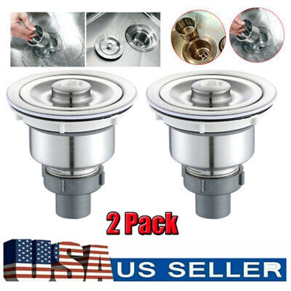 2PCs Kitchen Bath Sink Strainer Drain Head Stopper Filter Basket Stainless Steel