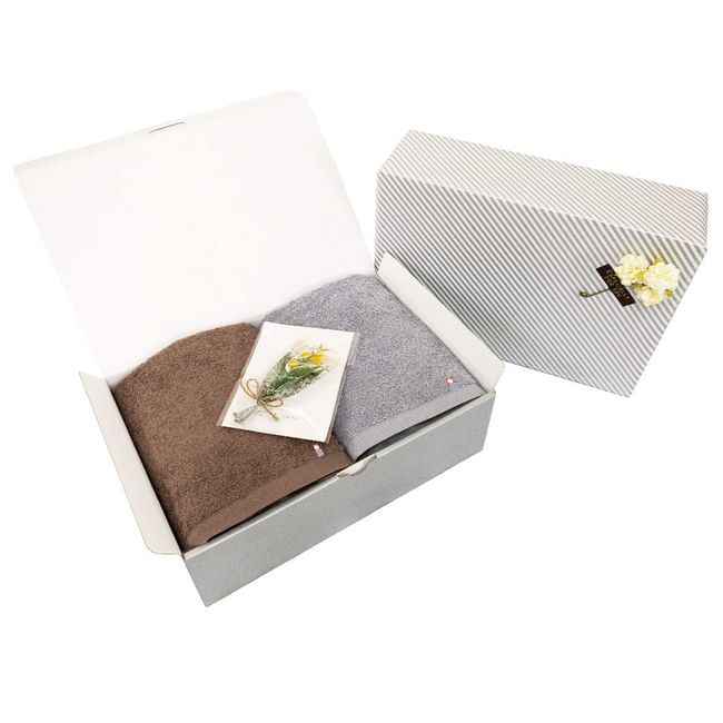 Imabari Towel Certified Original Gift Set [Wrapped] Bath Towel, Made in Japan, 23.6 x 47.2 inches (60 x 120 cm), 100% Cotton, Gift Box Included, Wrapping Paper, Mini Bouquet Included, Home Celebration, Wedding Gift, Baby Shower, Housewarming Gift (2 Bath 