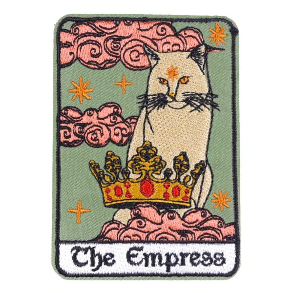 The Empress Cat Crown Tarot Card Fortune Telling 3.6" Iron On Embroidered Thermoadhesive Patch for Clothing