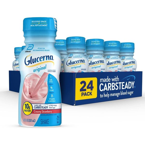 Glucerna Original Nutritional Shake, Diabetic Drink to Support Blood Sugar Management, 10g Protein, 180 Calories, Creamy Strawberry, 8-fl-oz Bottle, 24 Count
