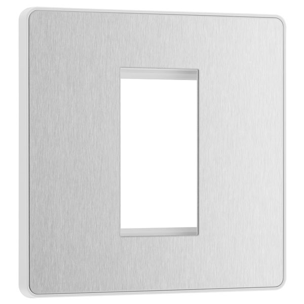 BG PCDBSEMS1W Brushed Steel Evolve 1 Euro Module Front Plate - White Insert