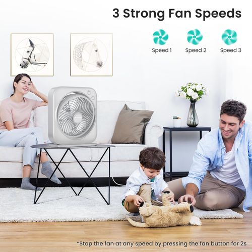 AMACOOL Table Fan with 3 Adjustable Strong Wind Speeds, 8-Hour Timer & 270° Pivoting Head, Quiet AC-Powered Air Circulator, Desktop Fan for Home & Office Bedroom Bathroom Kitchen-Grey