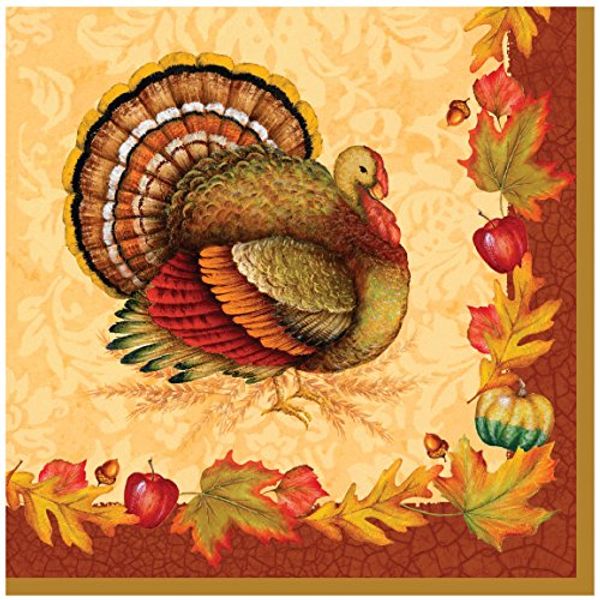 Creative Converting 18 Count Lunch Napkins, Thanksgiving Blessing, Ivory/Gold/Brick
