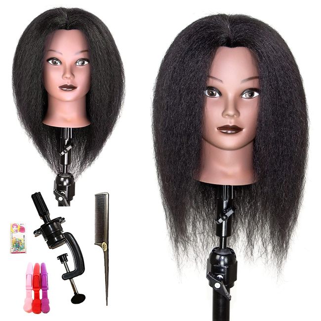 100% Real Hair Mannequin Head Hairdresser Training Head Manikin Cosmetology  Doll