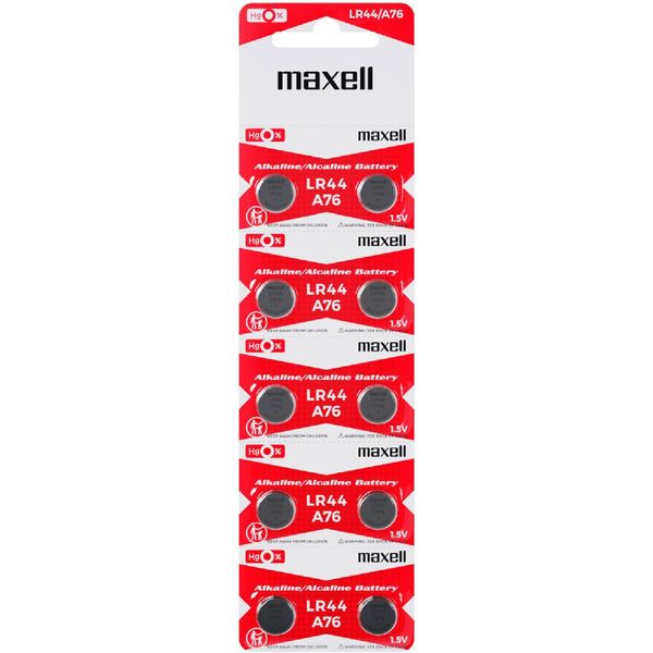 Maxell LR44 (A76) Batteries, 10 Count (775011)