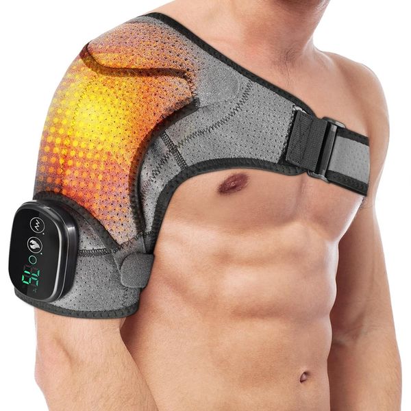 Luqixcey Heated Shoulder Support with 3-level Vibration,Shoulder Brace with Electric Massage, Heated Shoulder Wrap for Men & Women,Wireless Shoulder Heat Pad with 3 Heating Mode