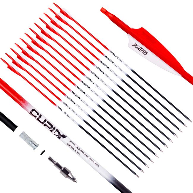 LWANO Carbon Arrow Archery 30inch Hunting Target Practice Arrows for Compound & Recurve Bow Spine 500 with Removable Tips (Pack of 12)(Red)