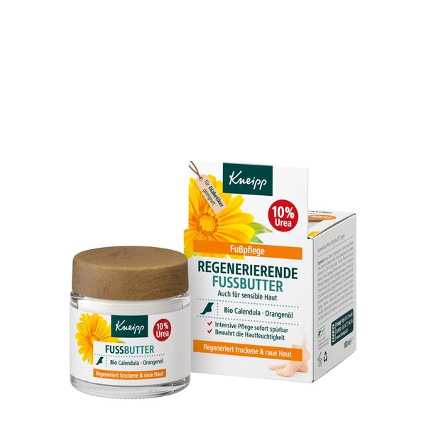 Kneipp Regenerierende Fussbutter, Sofort spürbar glatte Füße Dank 10 Prozent Urea, zitrischer Duft mit natürlichem, ätherischem Orangenöl erfrischt und wirkt desodorierend, 100ml